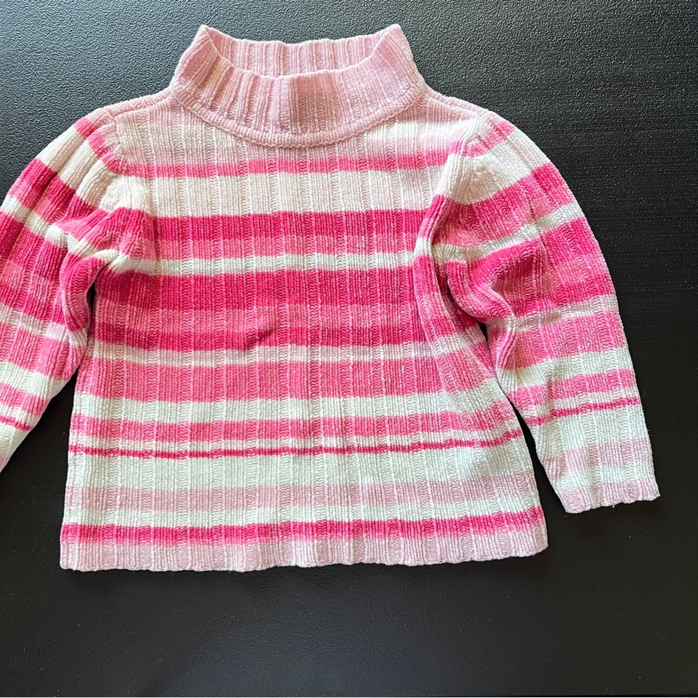 Vintage Y2K Covington Chenille Sweater Pink White Striped Mock Neck Knit 3T - Picture 3 of 14